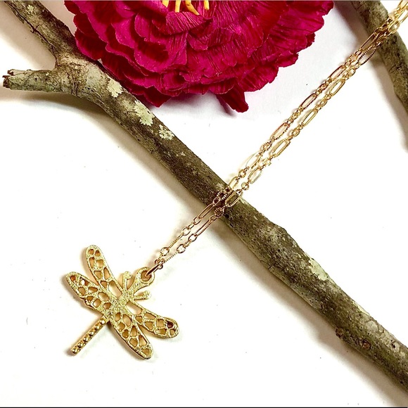 Dragonfly Necklace, Butterfly, Flower, Minimalist - Picture 4 of 10